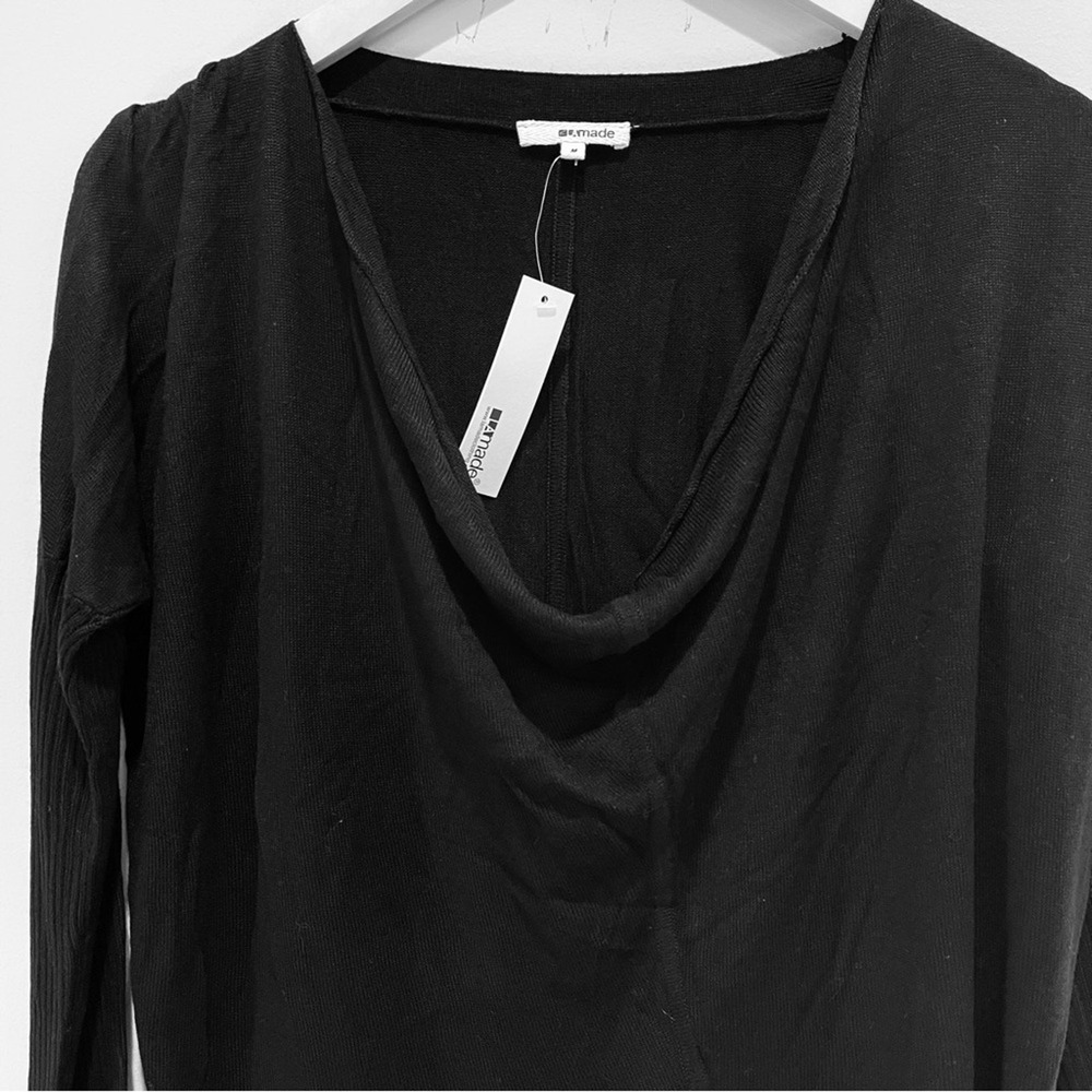LA Made Cowl Neck Long Sleeve Viscose Black Sweater Size Medium Classic NWT - Picture 3 of 11